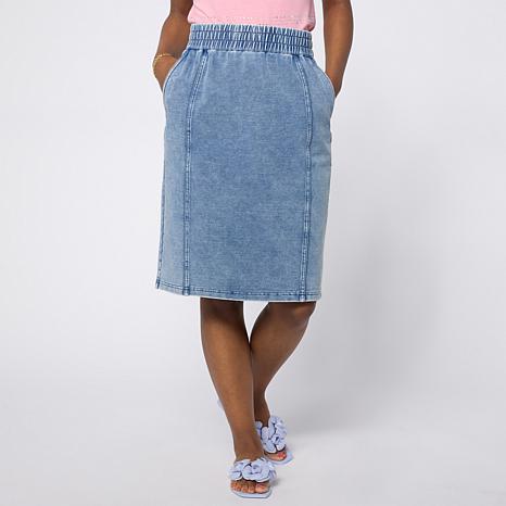 DG2 by Diane Gilman Denim Pull-On Knit Flex Skirt - Blue - Size X-Small