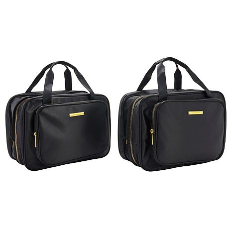 Joy Mangano Joy Clean & Chic Buy One, Get One New Expandable Toiletry Cases - Chocolate & Cream Stripe/Chocolate