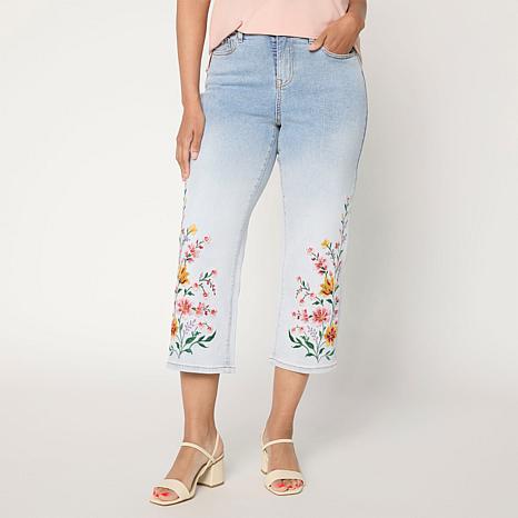 DG2 by Diane Gilman New Classic Stretch Embroidered Cropped Jean - Blue - Size Petite 16