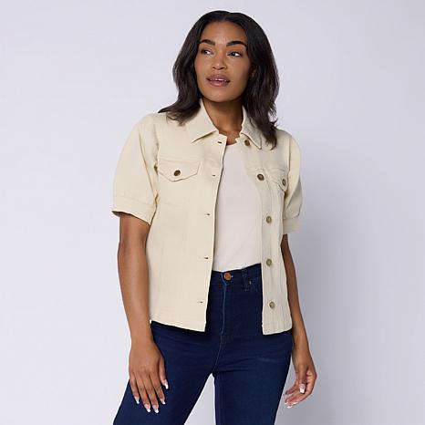 DG2 by Diane Gilman Legacy Stretch Denim Puff Sleeve Jacket - Marzipan - Size 3X