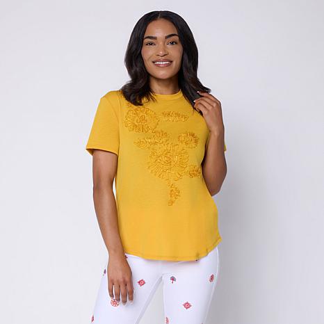 DG2 by Diane Gilman Everyday Jersey Soutashe Embellished Tee - Blue - Size Medium