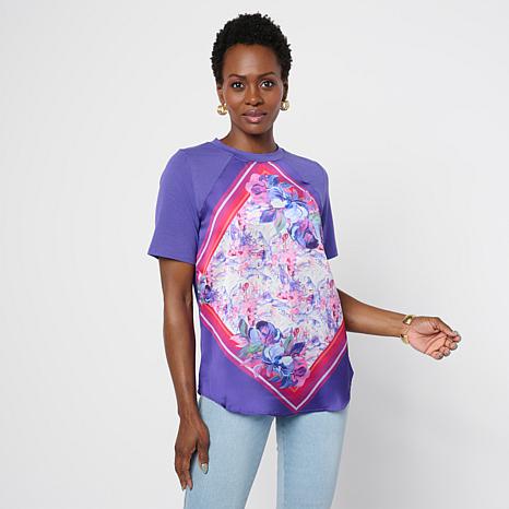 DG2 by Diane Gilman Everyday Jersey Print Combo Top - Tropical Diamond - Size 1X
