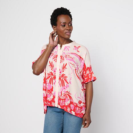 DG2 by Diane Gilman Rayon Challis Printed Shirt - Ornamental Border - Size 2X