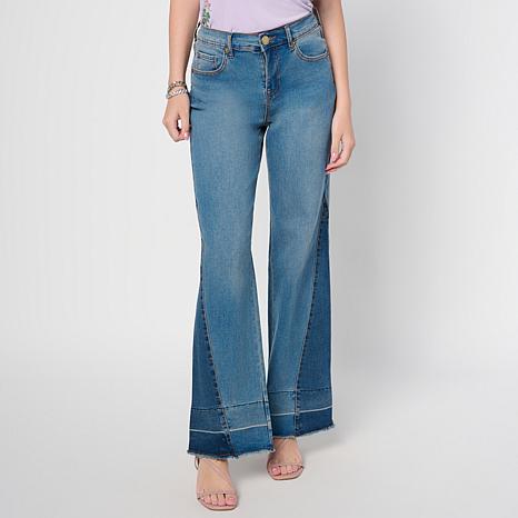 DG2 by Diane Gilman New Classic Stretch Contrast Panel Wide Leg Jean - Blue - Size 6