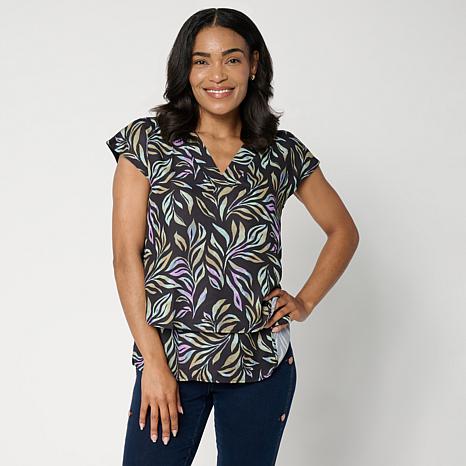 DG2 by Diane Gilman Crepe de Chine V-Neck Cap-Sleeve Easy Top - Purple - Size 2X