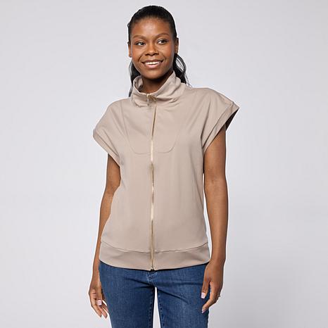 Joy Mangano Joy Performance Luxe Buttersoft Short Sleeve Full Zip Jacket - Tan - Size 1X