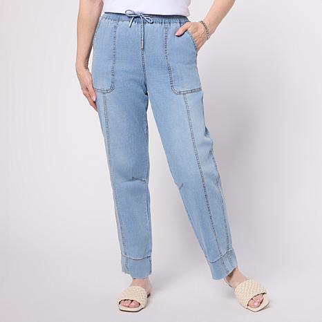 DG2 by Diane Gilman Lightweight Stretch Denim Pull-On Utility Pant - Blue - Size 18 Womans