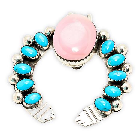 Chaco Canyon Sterling Silver Pink Conch Shell & Turquoise Naja Pendant