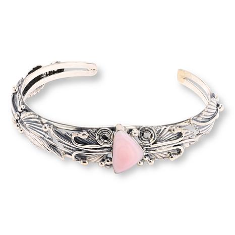 Chaco Canyon Sterling Silver Pink Conch Shell Leaf Cuff Bracelet