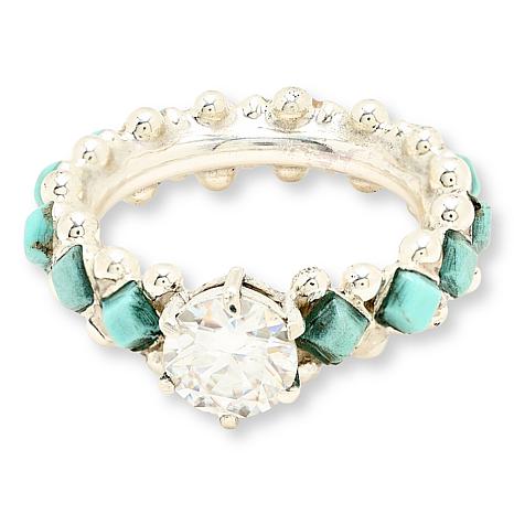 Chaco Canyon Sterling Silver Turquoise and Created Moissanite Ring - Silver