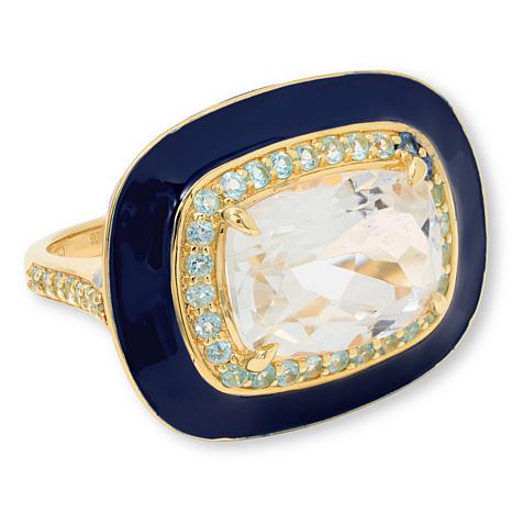 Rarities Fine Jewelry Rarities Blue and White Topaz and Navy Enamel Gold-Plated Ring - Gold - Size 7