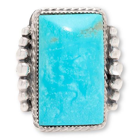 Chaco Canyon Sterling Silver Campitos Turquoise Rectangle Ring - Silver