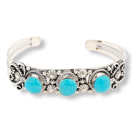 Chaco Canyon Sterling Silver 3-Stone Cuff Bracelet - Campitos Turquoise