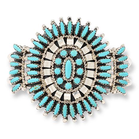 Chaco Canyon Sterling Silver Needlepoint Turquoise Cuff Bracelet