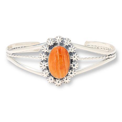 Chaco Canyon Sterling Silver Orange Spiny Oyster Shell Cuff Bracelet