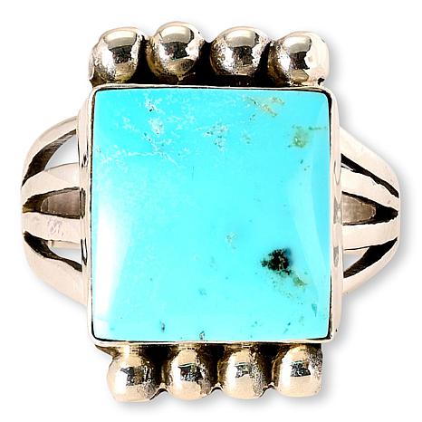 Chaco Canyon Sterling Silver Blue Kingman Turquoise Square Ring - Silver