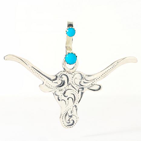 Chaco Canyon Campitos Turquoise Sterling Silver Cow Skull Charm