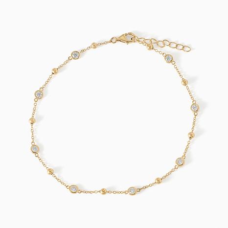 Radiance by Absolute™ Sterling Silver Bead Station Anklet - Metallic