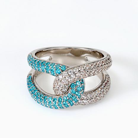 Radiance by Absolute™ Two-Tone Interlocking Pavé CZ Ring - Blue - Size 10