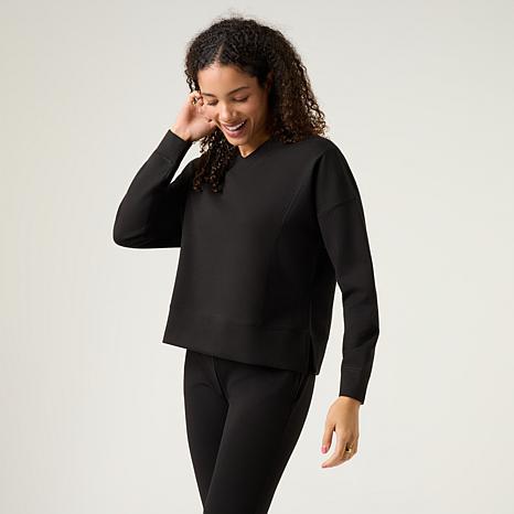 Joy Mangano Joy Performance Luxe Buttersoft Comfy Cozy V-Neck - Black - Size Medium