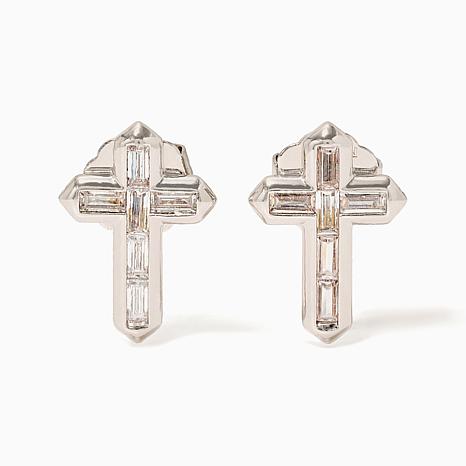 Radiance by Absolute 1.2ctw Baguette-Cut Cross Stud Earrings - Metallic