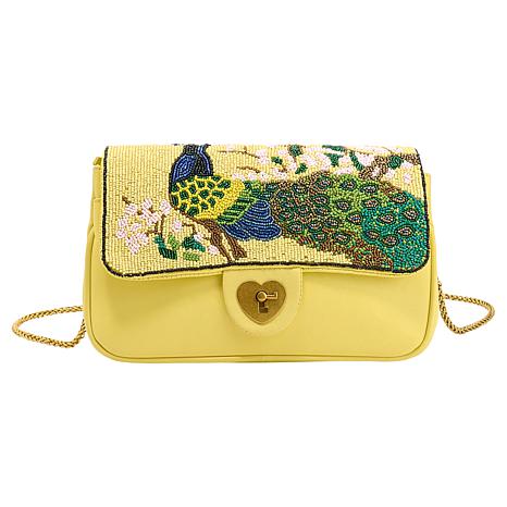 Sharif Legacy Hand-Beaded Leather Flap Bag with Chain Strap - Peacock Bead/Blue