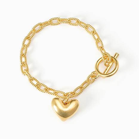 Soave Oro 14K Yellow Gold Paperclip Heart Bracelet - Gold
