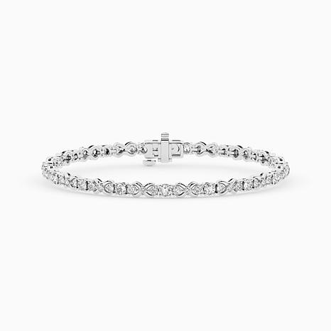 Bright Halo Lab Grown Diamonds 3.00 ctw XO Bracelet, Sterling Silver & Gold Over Silver - Metallic - 8"