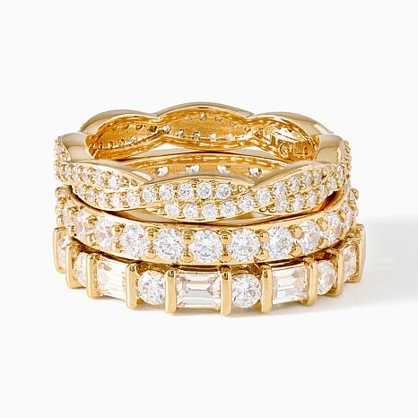 Radiance by Absolute 3-Piece Mixed-Cut Eternity Ring Set - Metallic - Size 7