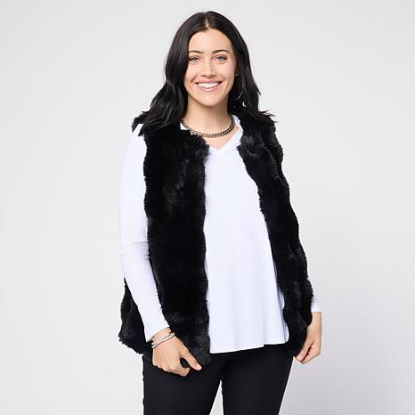 Nina Leonard Faux Fur Vest with Pockets - Rich Plum - Size Medium