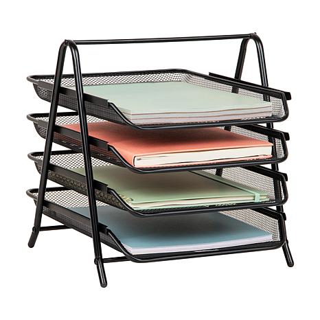 Mind Reader Desk Organizer with 4 Sliding Paper Trays - Yellow - Black