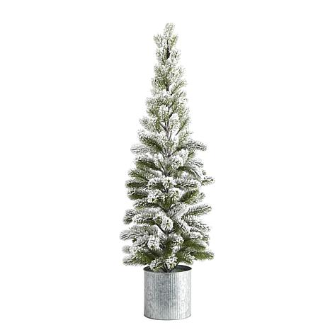 Photos - Garden & Outdoor Decoration Nearly Natural 3 ft. Flocked Christmas Artificial Pine Tree in Tin Planter T1501