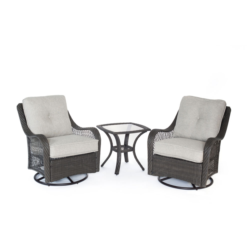 Orleans 3-Piece Swivel Gliding Chat Set in Heather Gray with Gray Weave ...