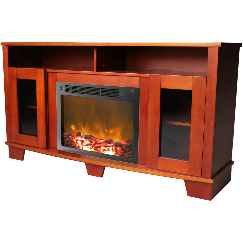 Savona 59 In. Electric Fireplace in Cherry with Entertainment Stand and