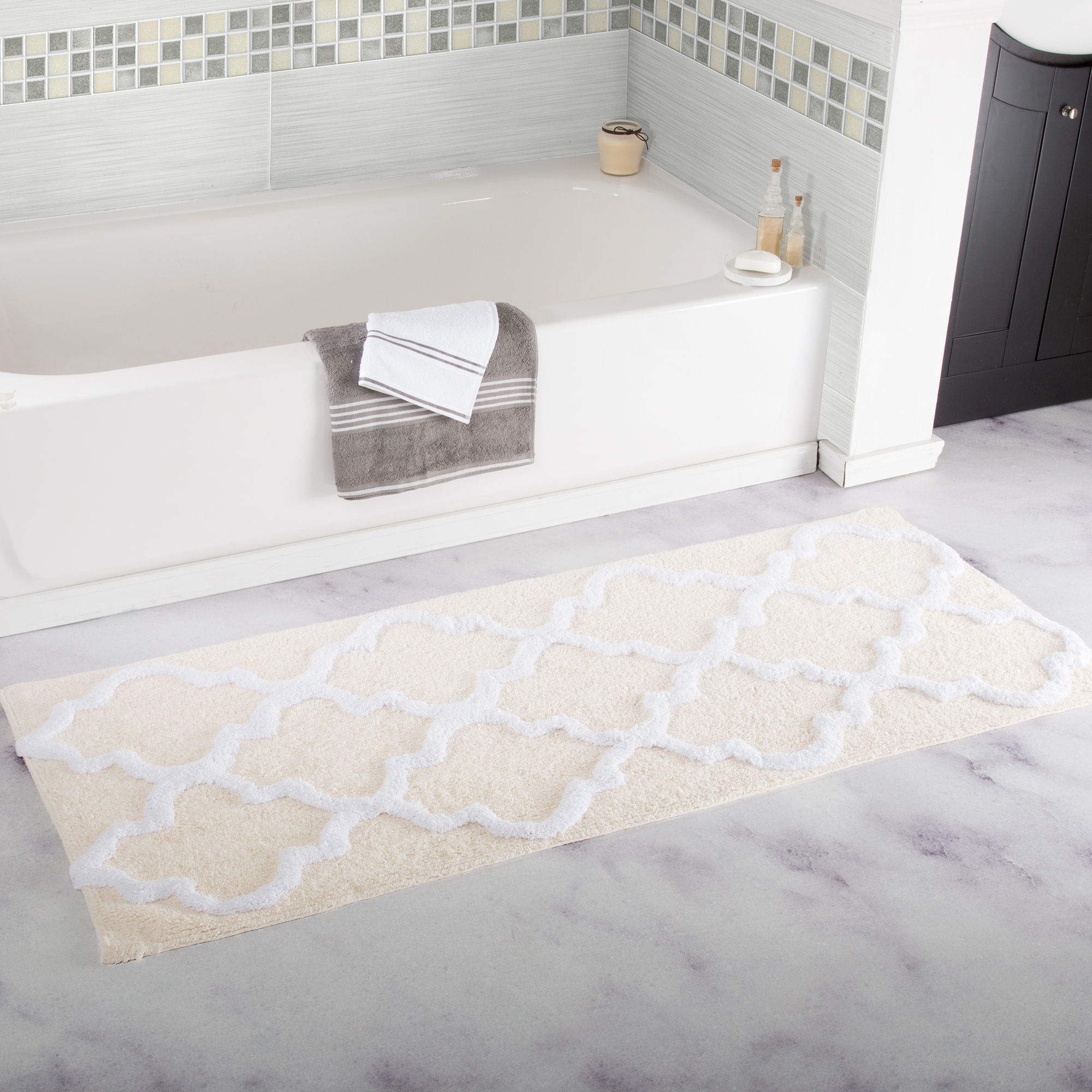 Lavish Home 100% Cotton Trellis Bathroom Mat - 2'x 5' - 8357140 | HSN