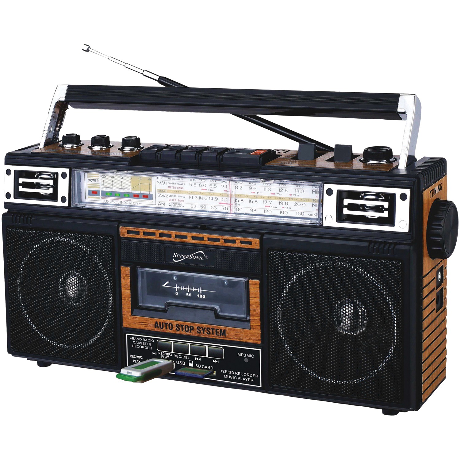 Supersonic Retro 4Band Radio & Cassette Player with Bluetooth (Wood
