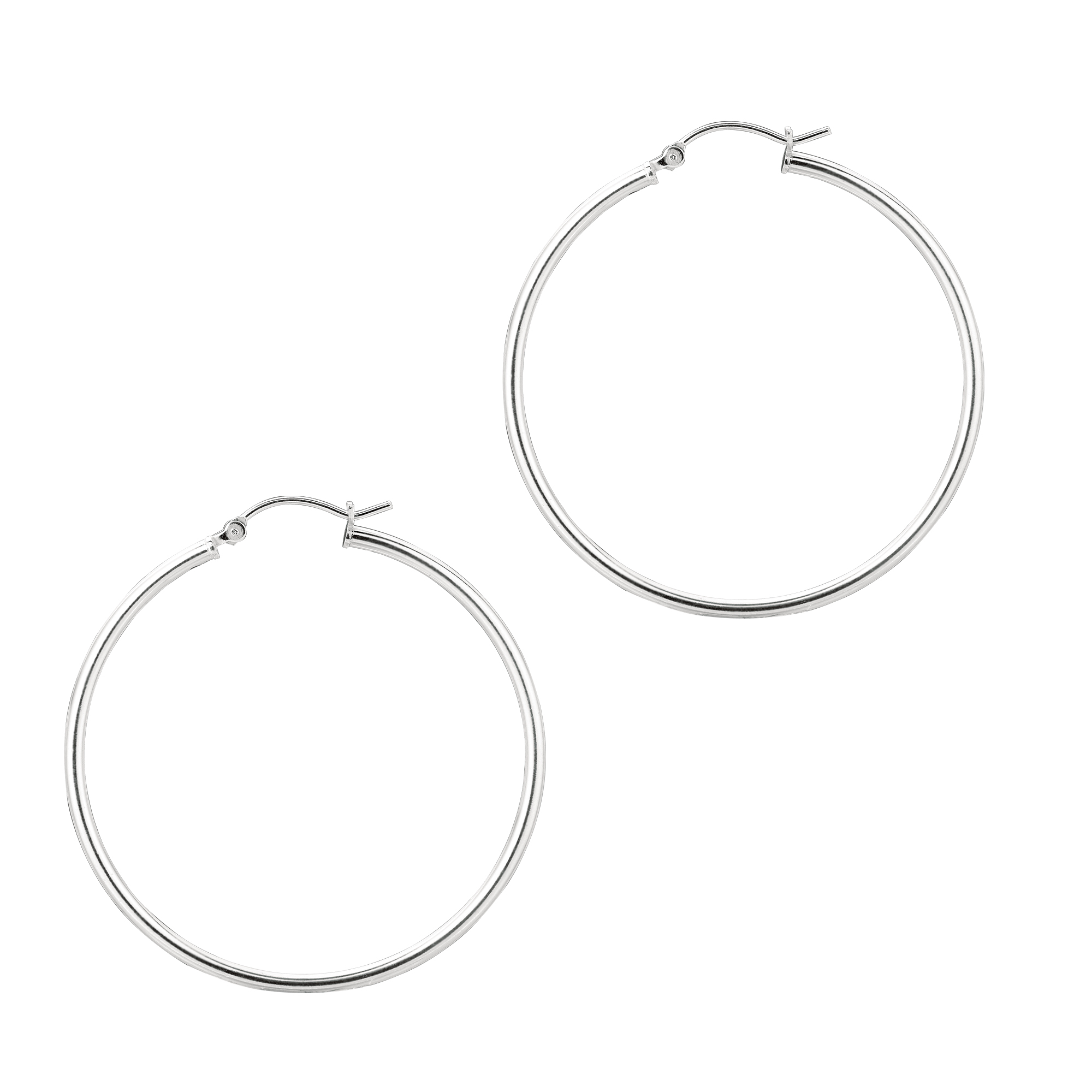 Sterling Silver Polished Round Tube Hoop Earrings - 1-9/16