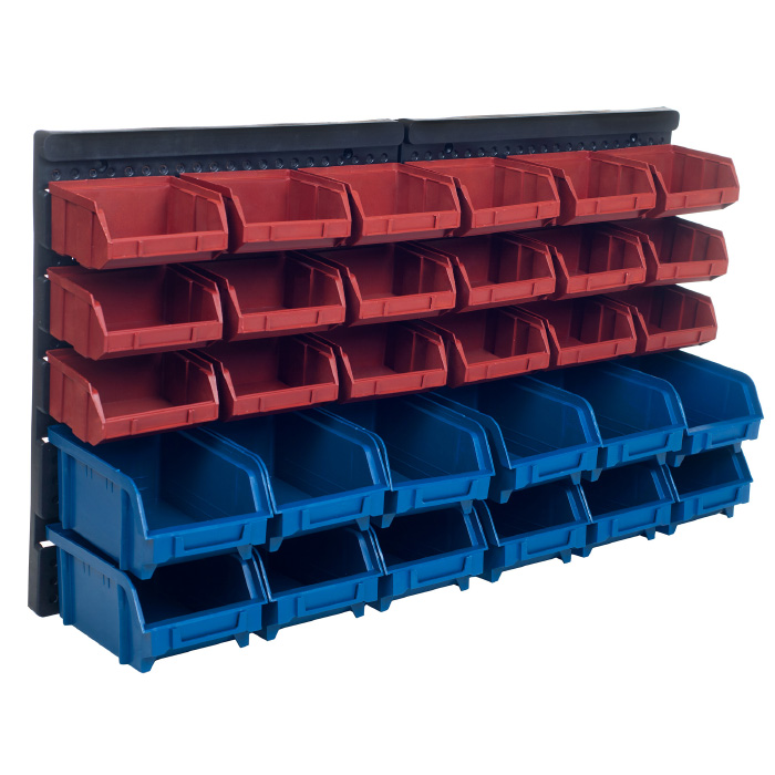 Fleming Supply Wall Mounted 30Bin Organizer Rack Red & Blue