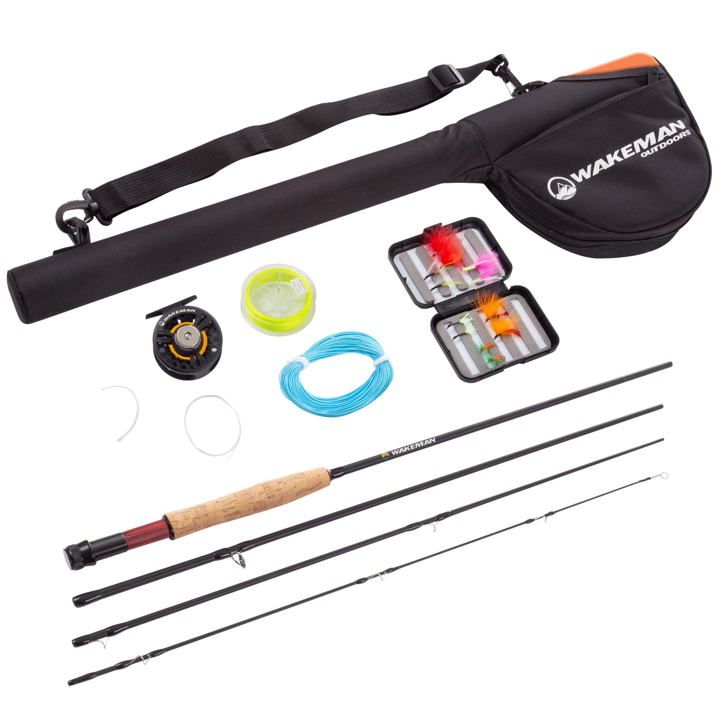 Wakeman Outdoors Fly Fishing Starter Set With 8-Foot Fiberglass Rod ...