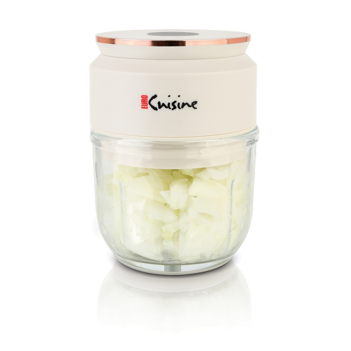 Euro Cuisine Mini Cordless Chopper with USB Cord & Glass Bowl Cream