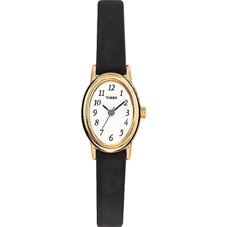 Timex Women's Classic Cavatina Goldtone Oval Case Black Leather Strap