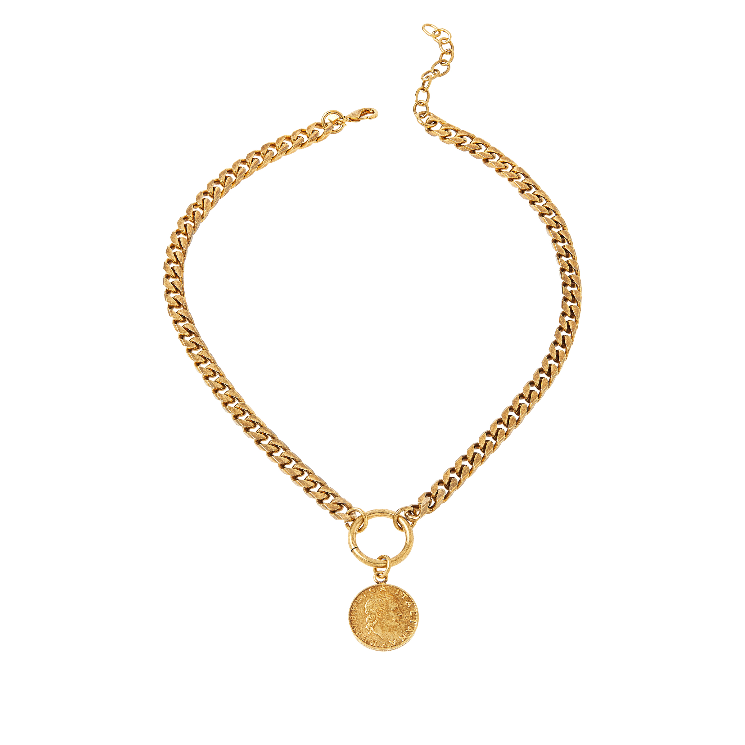 Bellezza 200 Lira Coin Bronze Heavy Curb-Link Drop Necklace - 20397295 ...