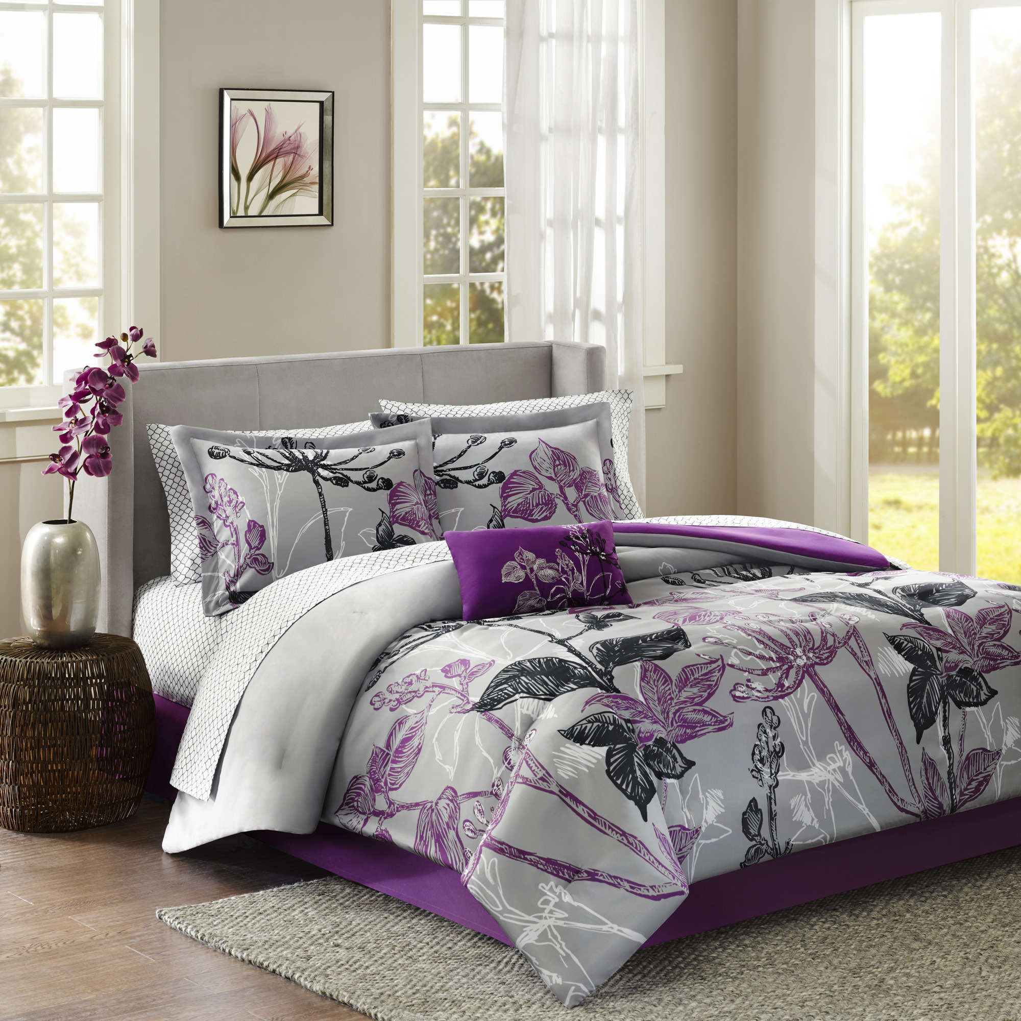 Madison Park Essentials Complete Bed and Sheet Set King Purple