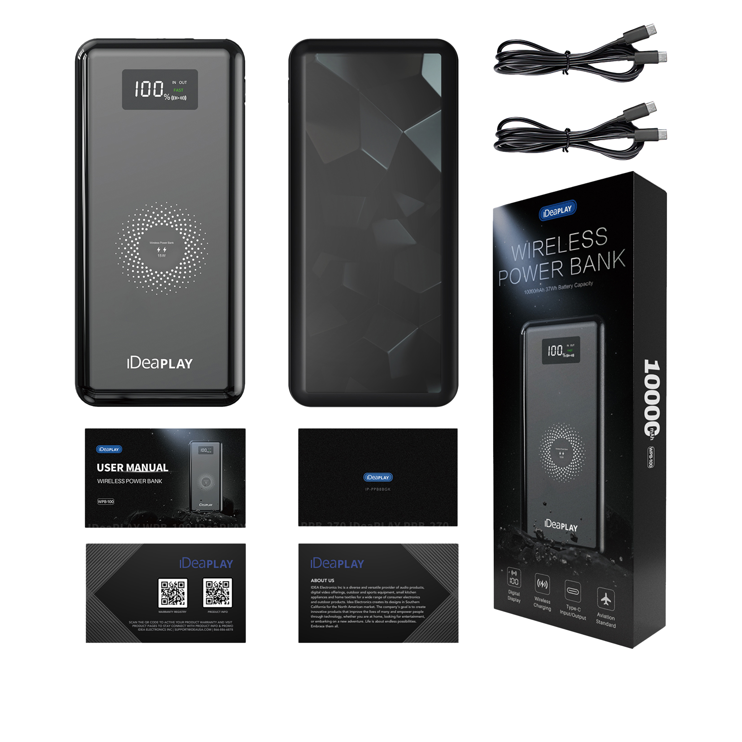 (HSN) iDeaPLAY Fast Wireless 10,000 mAh Portable Powerbank 2pack