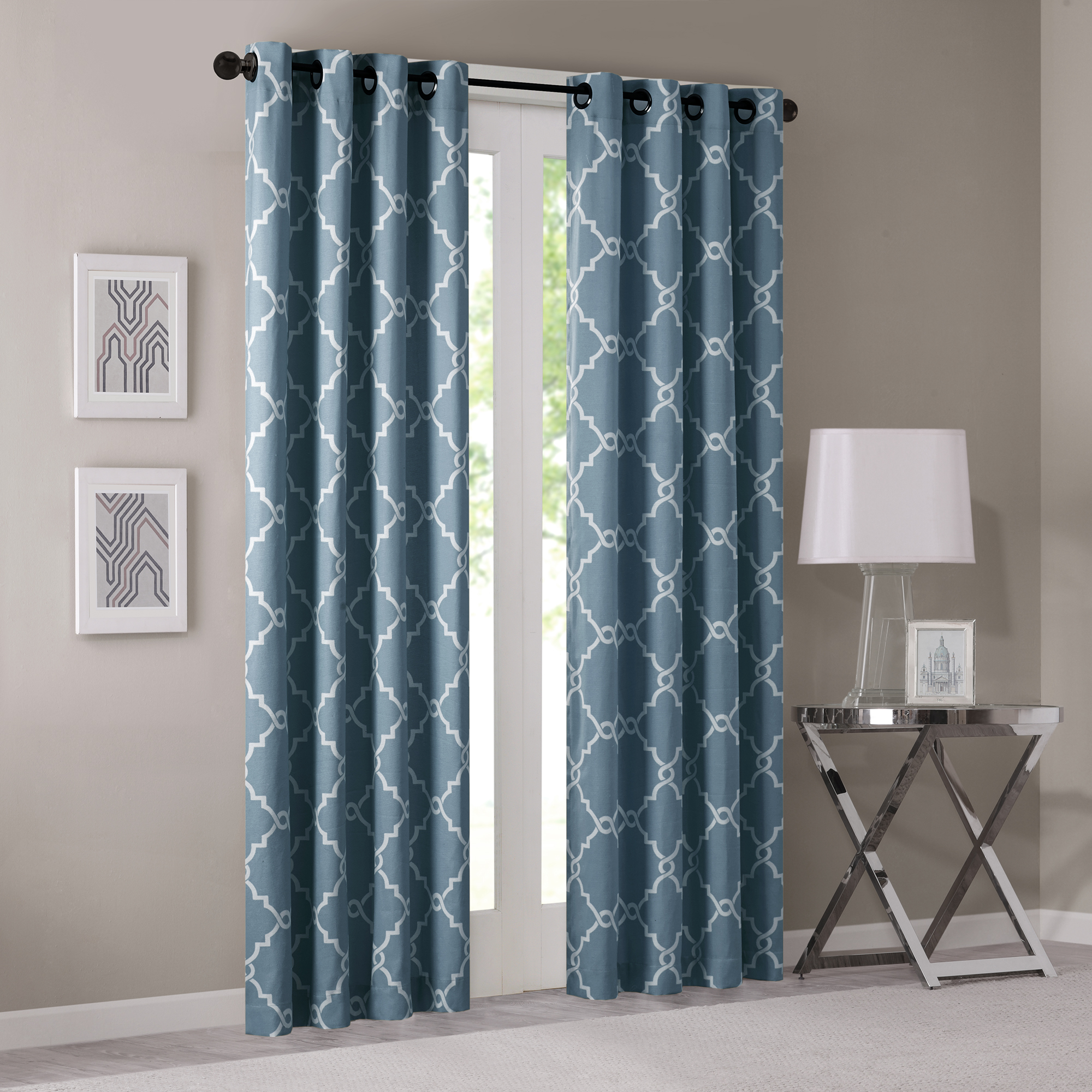 Madison Park Fretwork Print Blue Window Curtain - 10075932 | HSN