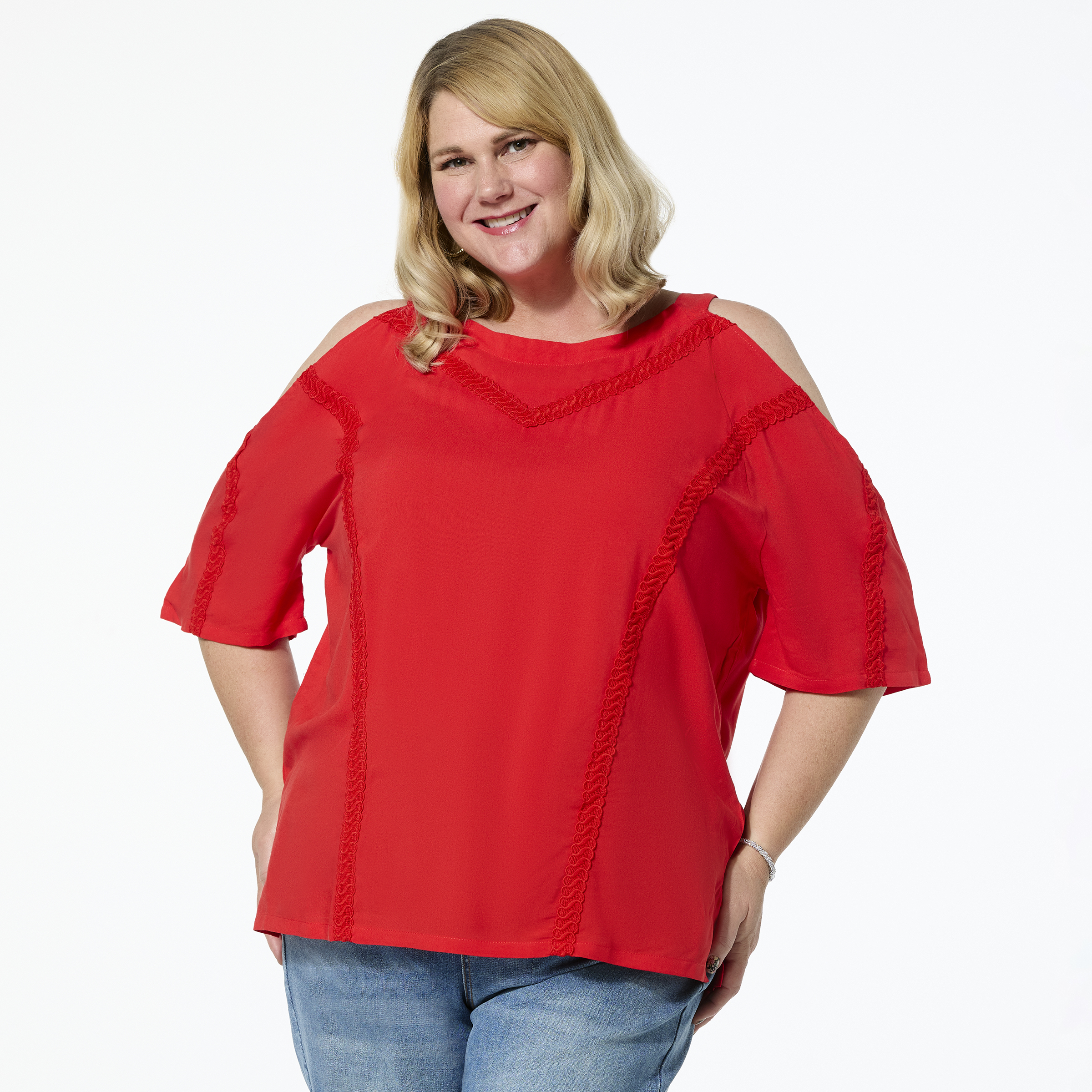 DG2 by Diane Gilman Lace Inset Cold Shoulder Top | HSN