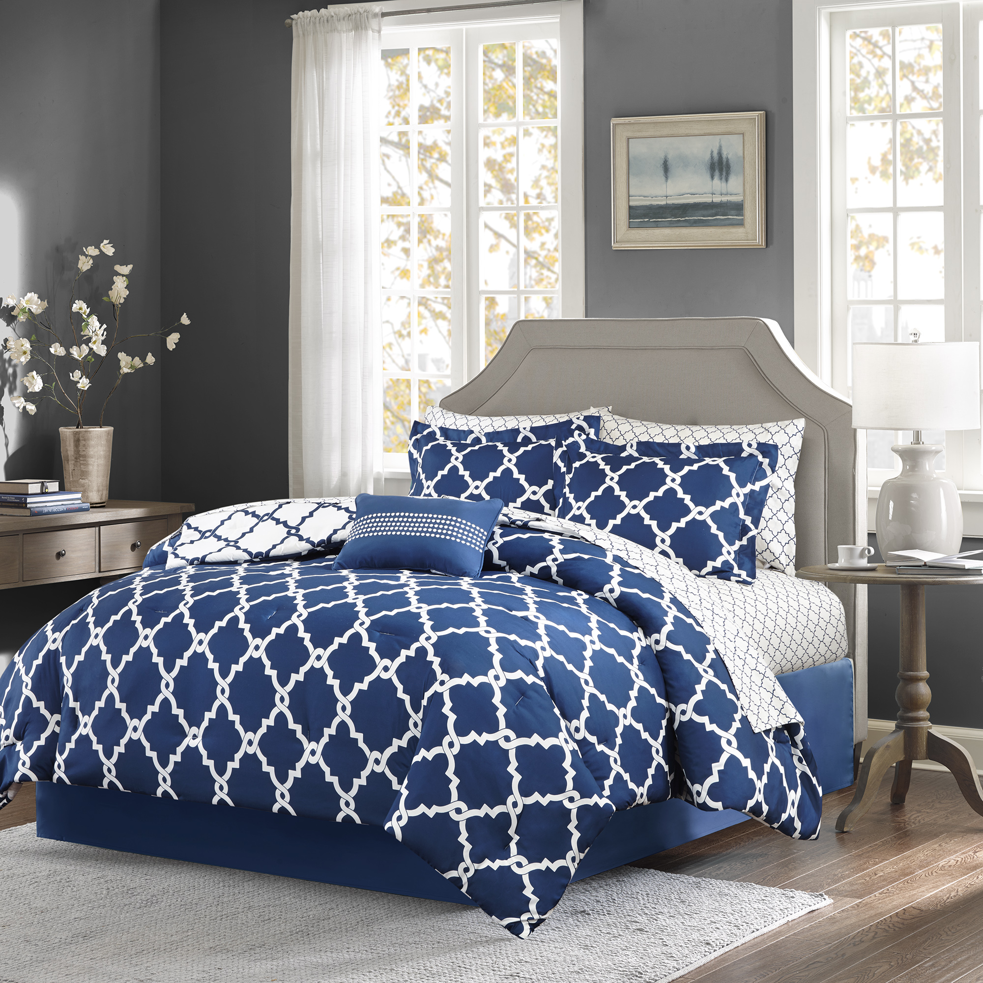 Madison Park Essentials Reversible Comforter Sheet Set Navy Twin XL HSN