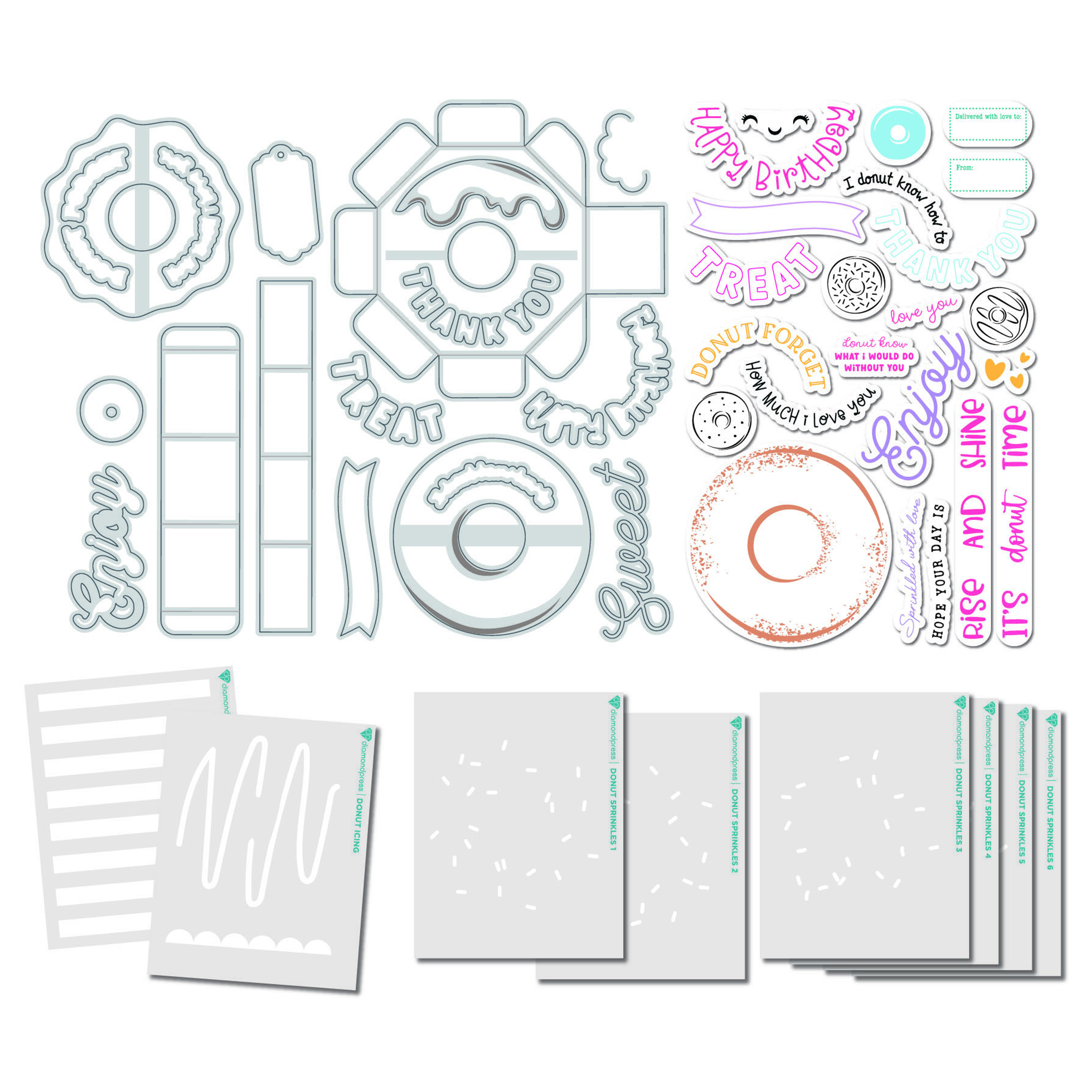 Diamond Press 3D Donut Box Stamp, Die & Stencil Kit | HSN