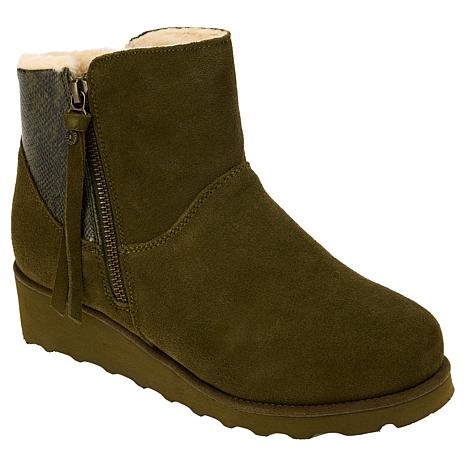 Bearpaw Stacey Suede Wedge Boot w Rain Repellent Green