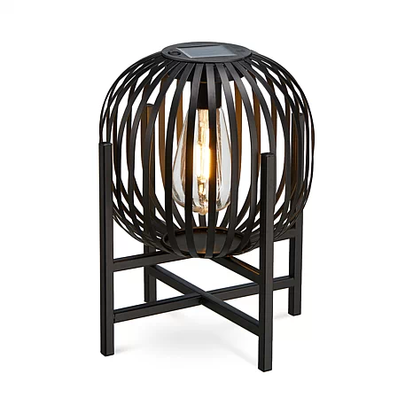 11.50"H Black Metal Stripes Solar Powered Edison Bulb Outdoor Lantern - 23296533 | HSN